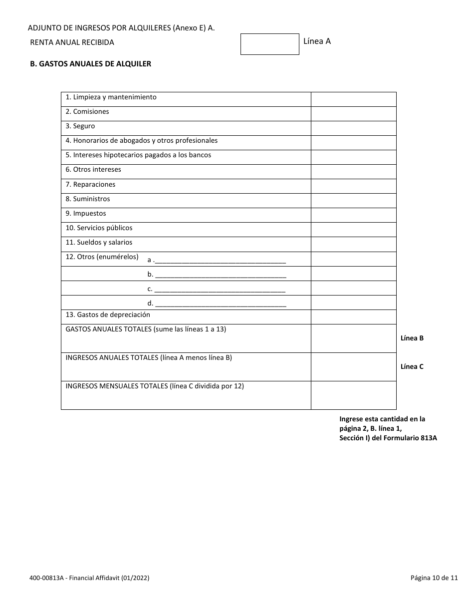 Formulario 400-00813A Declaracion Jurada Financiera - Vermont (Spanish), Page 10