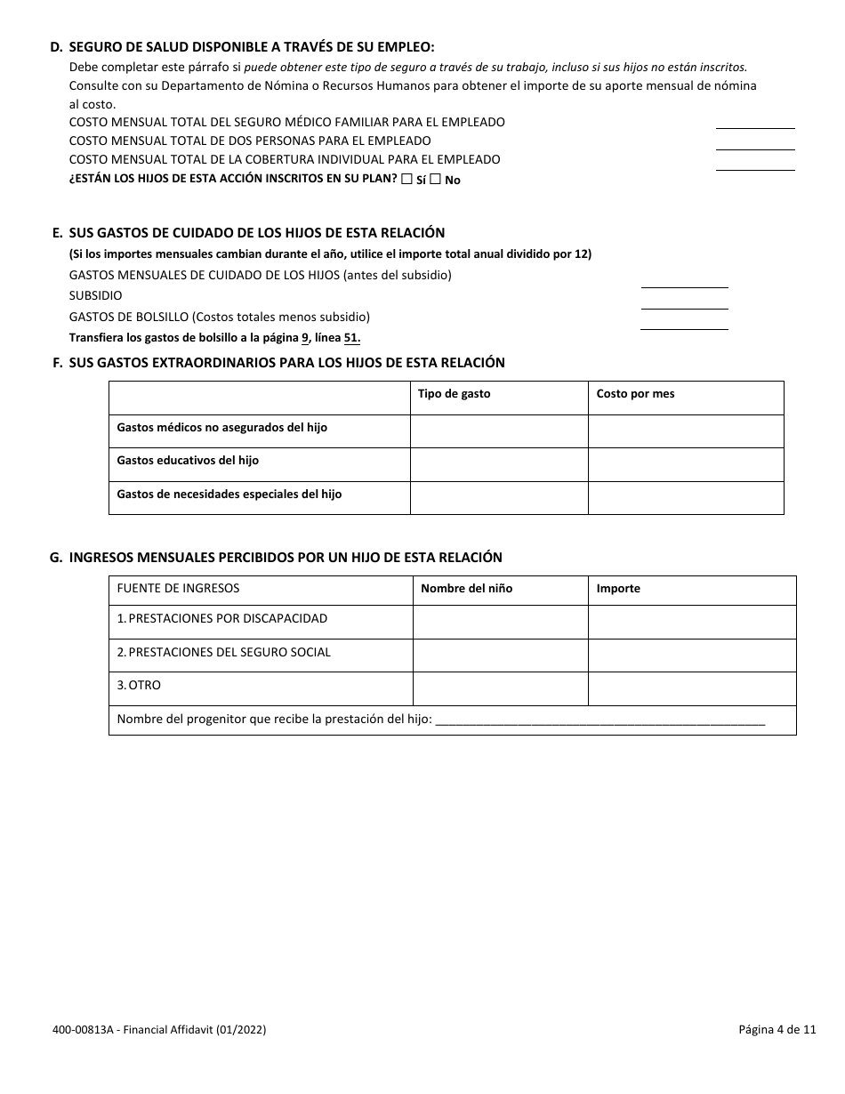 Formulario 400-00813A Declaracion Jurada Financiera - Vermont (Spanish), Page 4