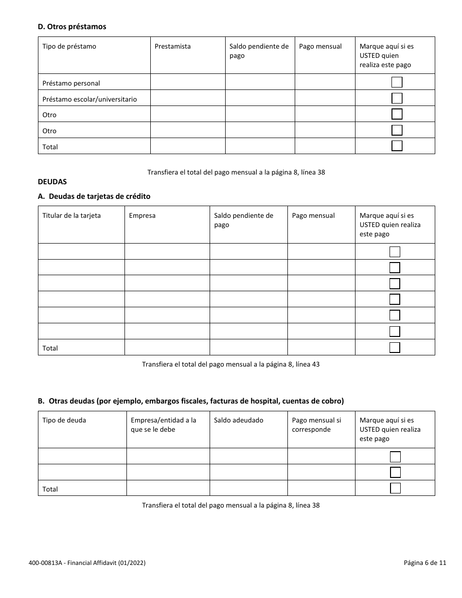 Formulario 400-00813A Declaracion Jurada Financiera - Vermont (Spanish), Page 6
