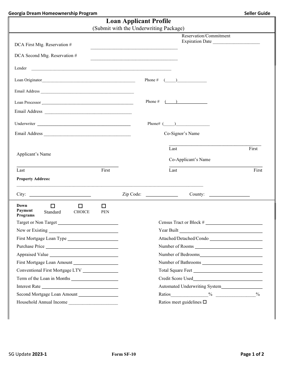 Form SF-10 Loan Applicant Profile - Georgia (United States), Page 1