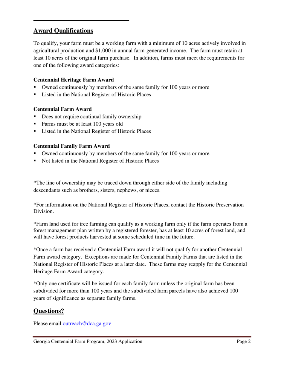 Georgia Centennial Farm Program Award Application - Georgia (United States), Page 3