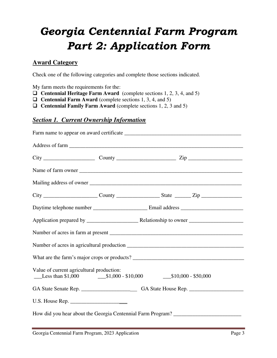 2023 Georgia United States Georgia Centennial Farm Program Award Application Fill Out Sign 4941