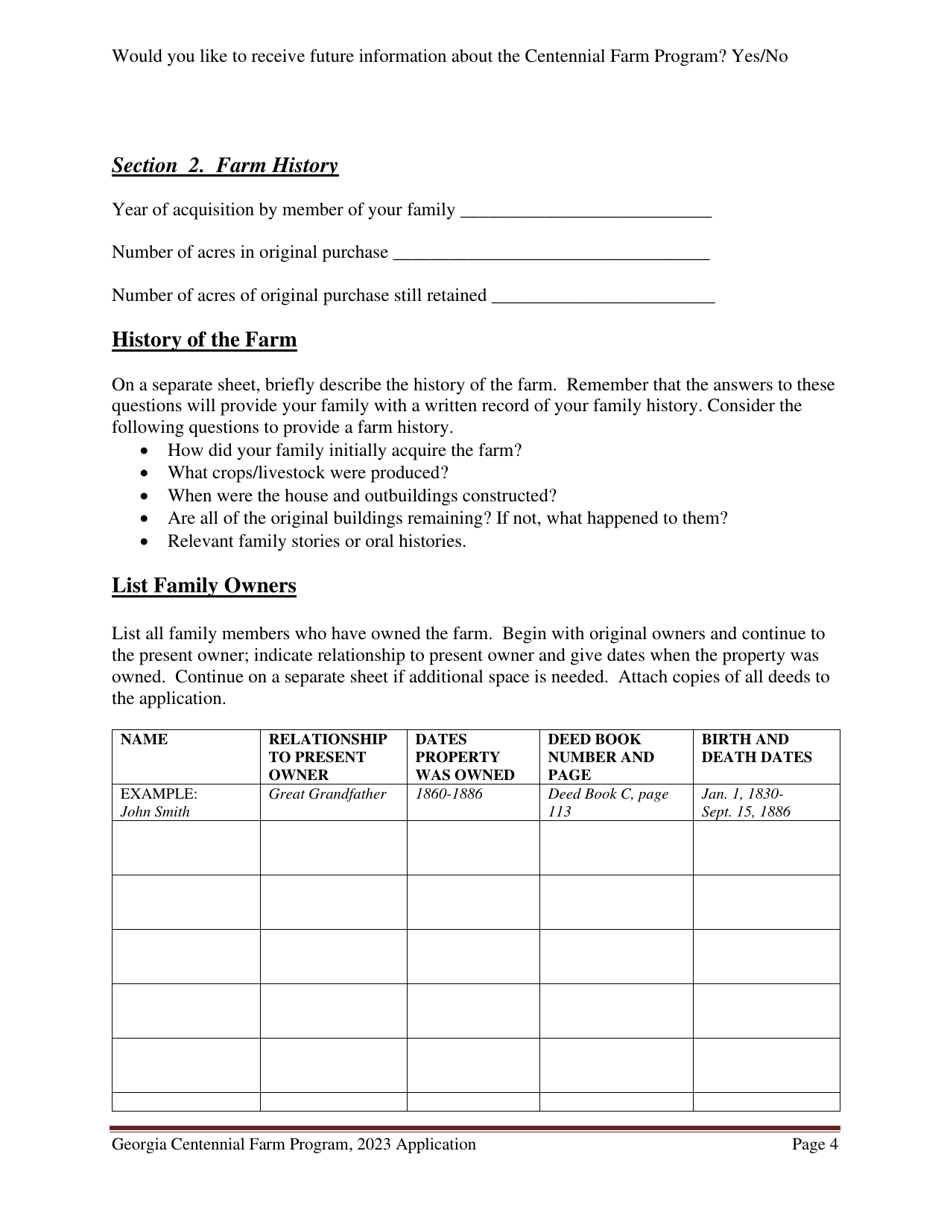 Georgia Centennial Farm Program Award Application - Georgia (United States), Page 5