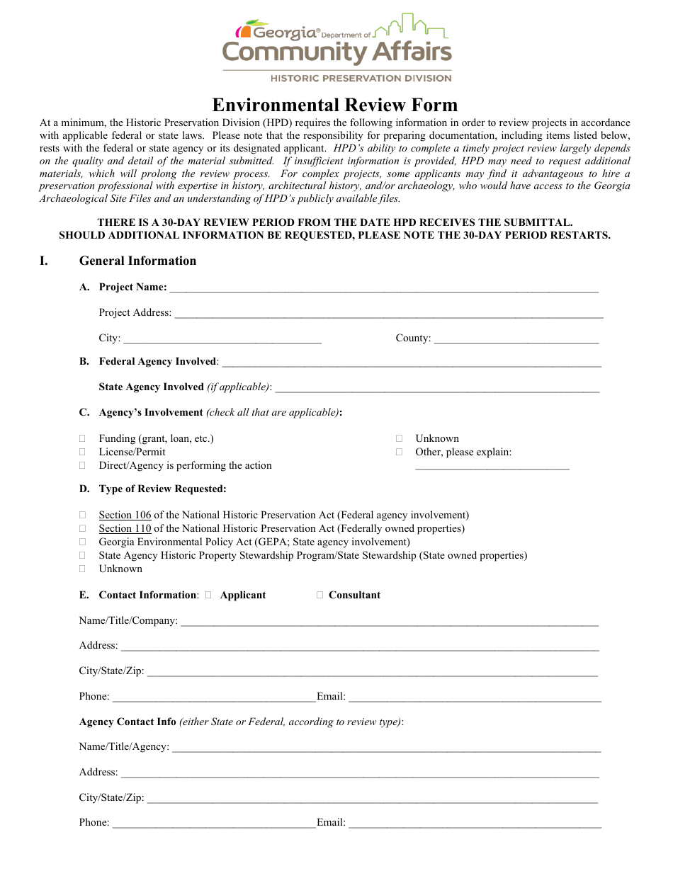 Environmental Review Form - Georgia (United States), Page 1