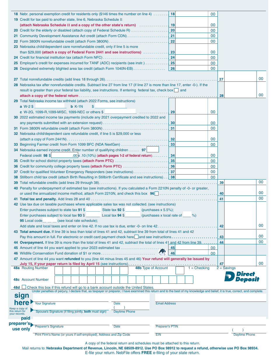 Form 1040N Download Fillable PDF or Fill Online Nebraska Individual