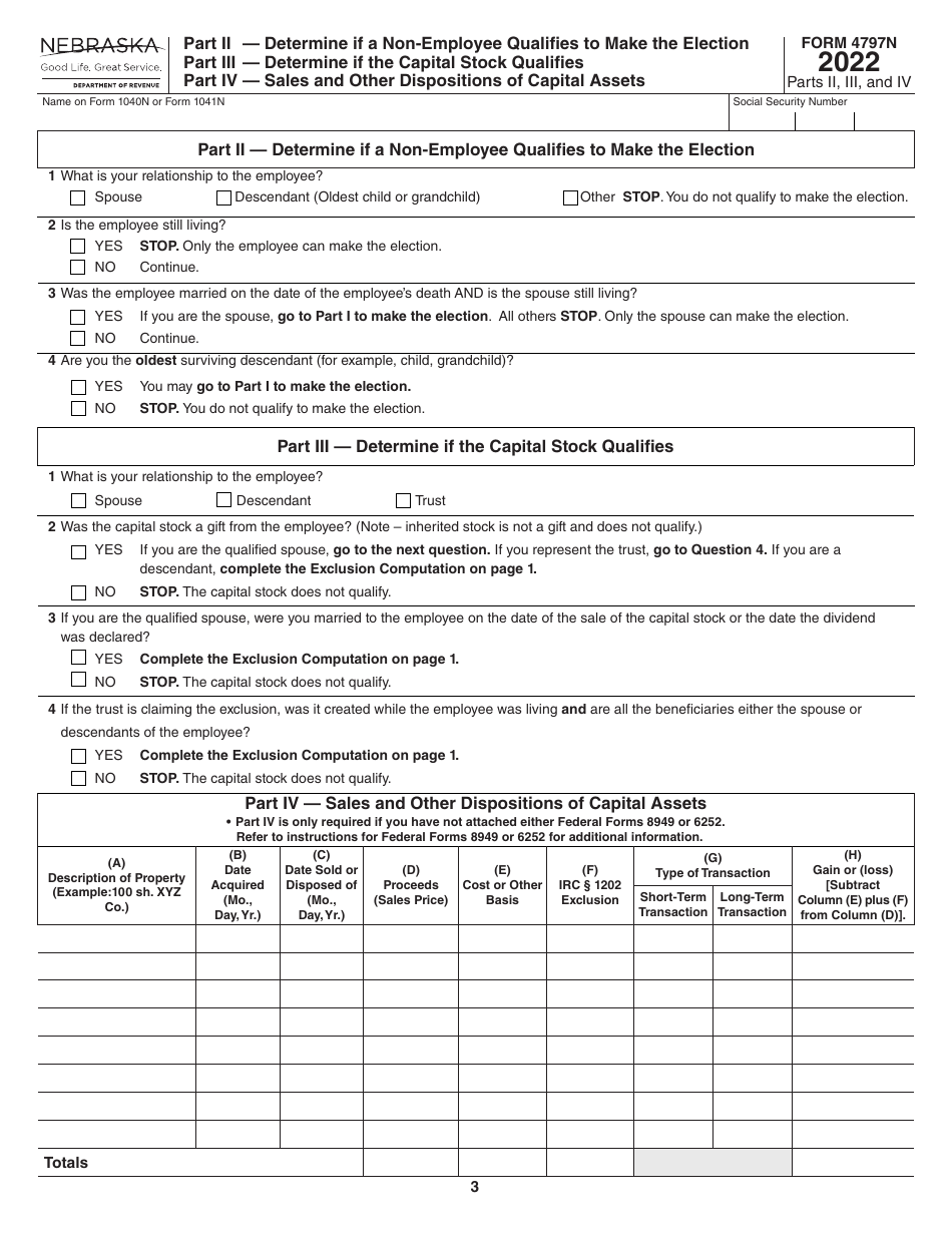 Form 4797N Special Capital Gains / Extraordinary Dividend Election and Computation - Nebraska, Page 3