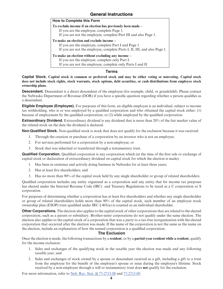 Form 4797N Special Capital Gains / Extraordinary Dividend Election and Computation - Nebraska, Page 4