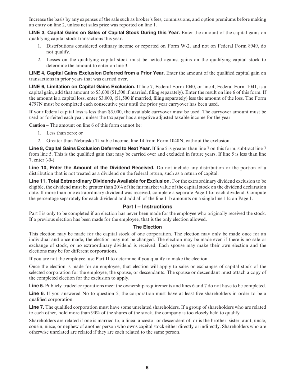 Form 4797N Special Capital Gains / Extraordinary Dividend Election and Computation - Nebraska, Page 6