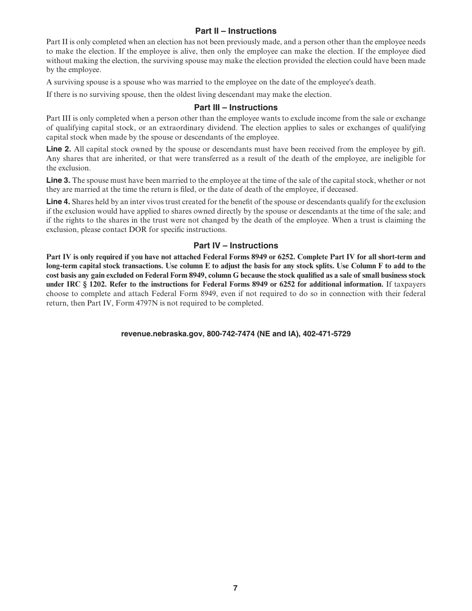 Form 4797N Special Capital Gains / Extraordinary Dividend Election and Computation - Nebraska, Page 7