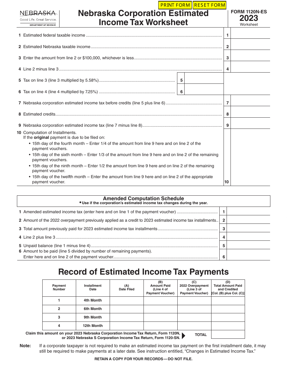 Form 1120N-ES Nebraska Corporation Estimated Income Tax Payment Voucher - Nebraska, Page 4