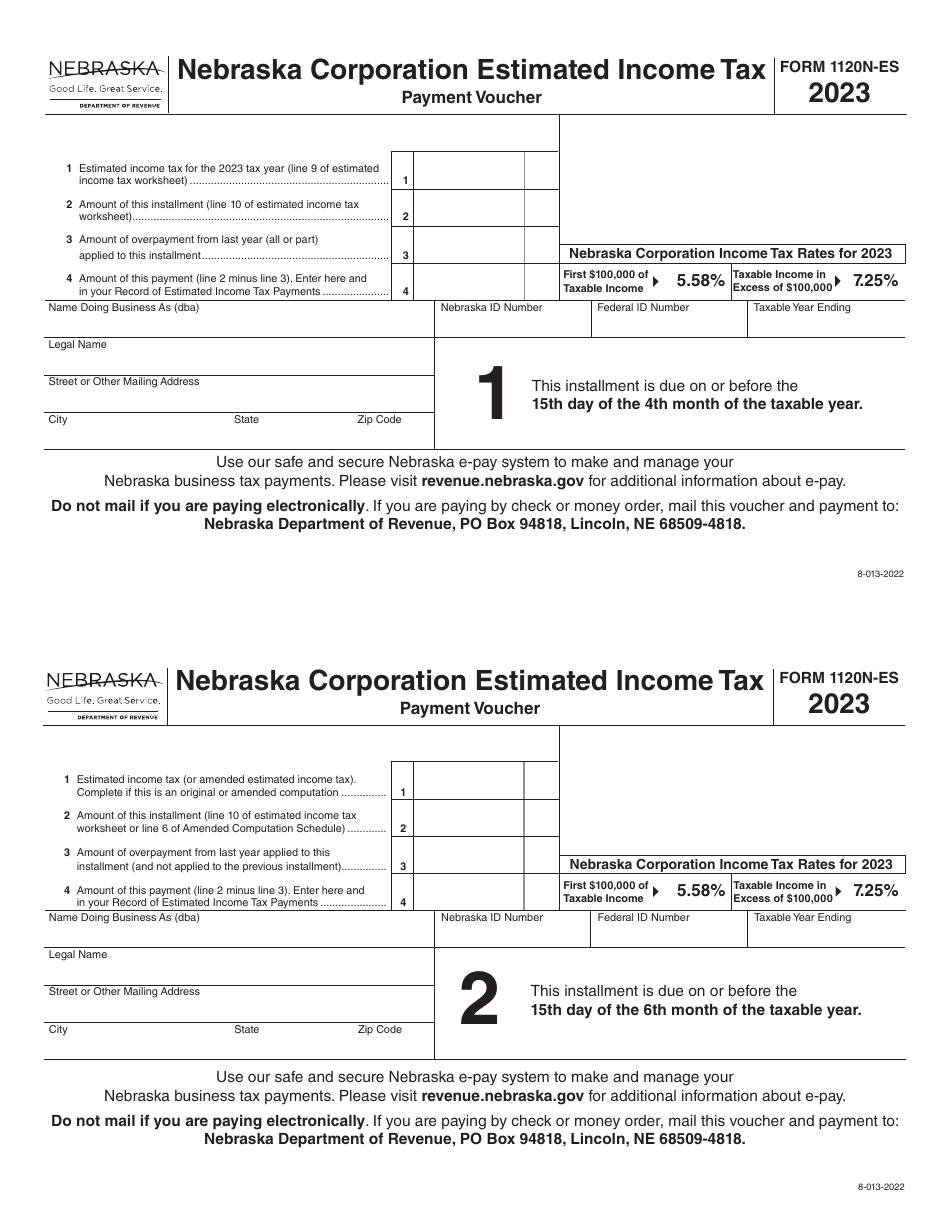 Form 1120N-ES Nebraska Corporation Estimated Income Tax Payment Voucher - Nebraska, Page 5