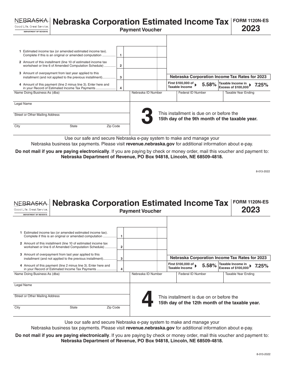 Form 1120N-ES Nebraska Corporation Estimated Income Tax Payment Voucher - Nebraska, Page 6