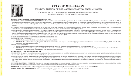Form M-1040ES Declaration of Estimated Income Tax Form - City of Muskegon, Michigan, Page 2
