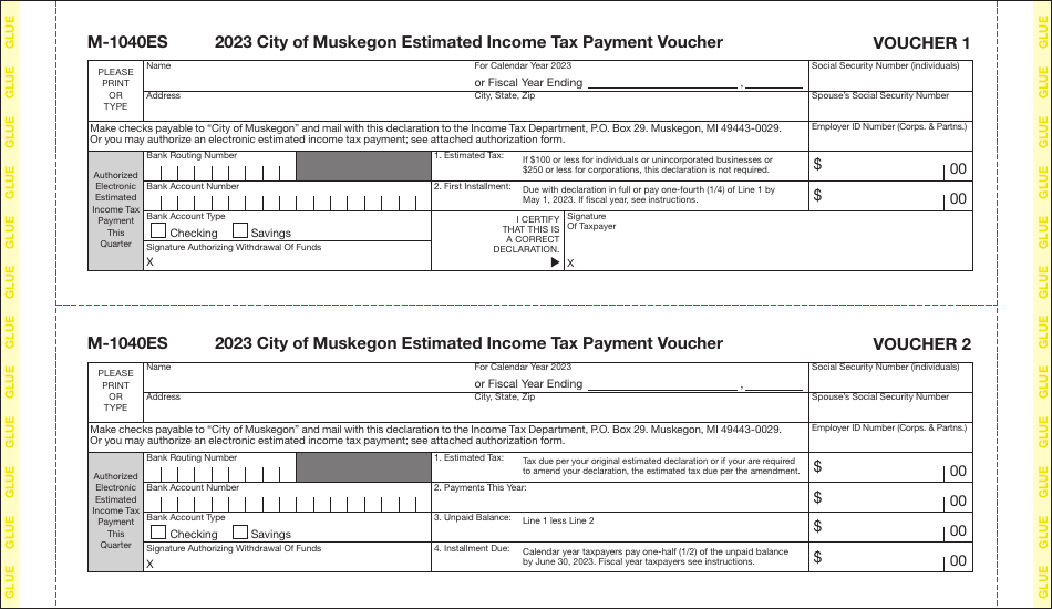 Form M-1040ES Declaration of Estimated Income Tax Form - City of Muskegon, Michigan, Page 3