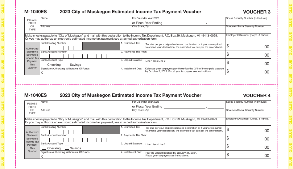 Form M-1040ES Declaration of Estimated Income Tax Form - City of Muskegon, Michigan, Page 5