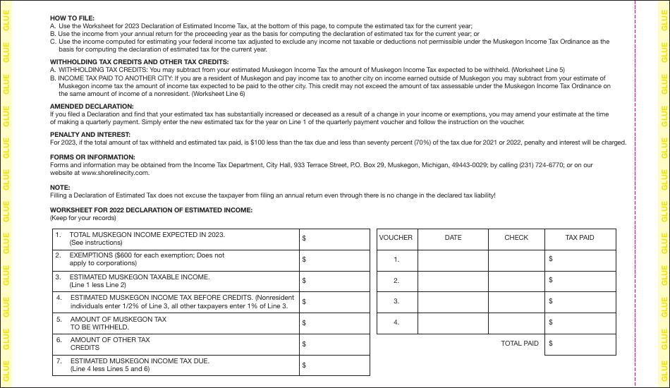Form M-1040ES Declaration of Estimated Income Tax Form - City of Muskegon, Michigan, Page 9