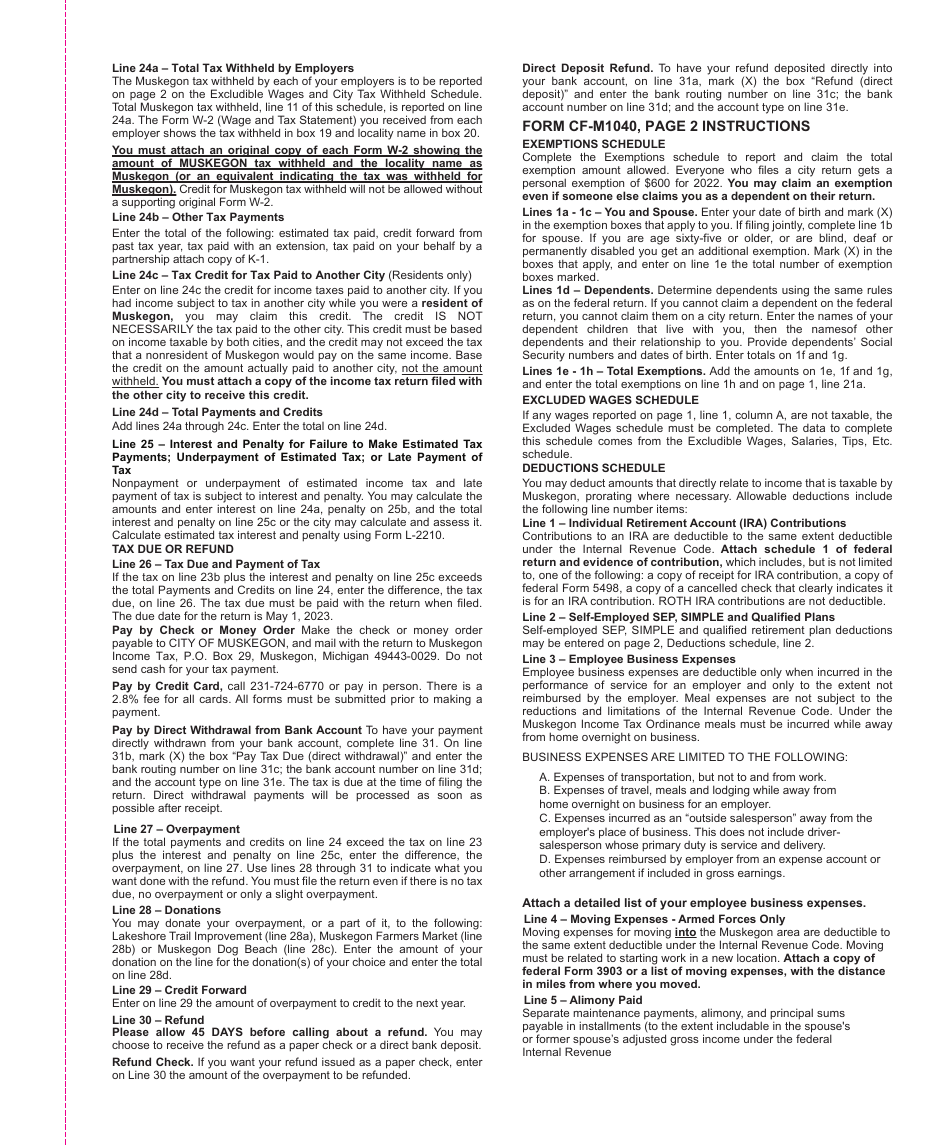 Form M-1040 Individual Income Tax Return - City of Muskegon, Michigan, Page 3