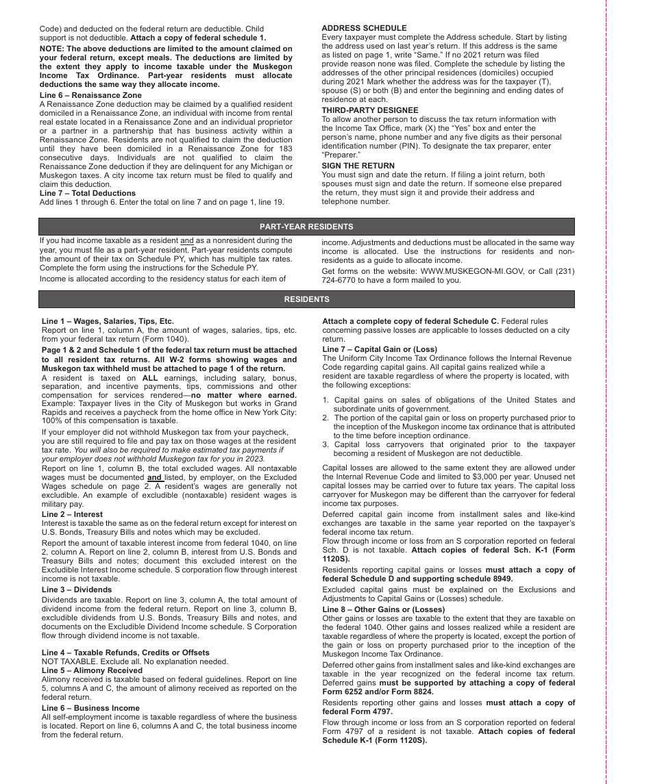 Form M-1040 Individual Income Tax Return - City of Muskegon, Michigan, Page 4