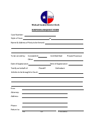 Document preview: Subpoena Request Form - Collin County, Texas