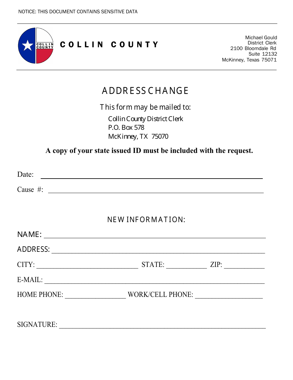 Collin County, Texas Address Change Fill Out, Sign Online and