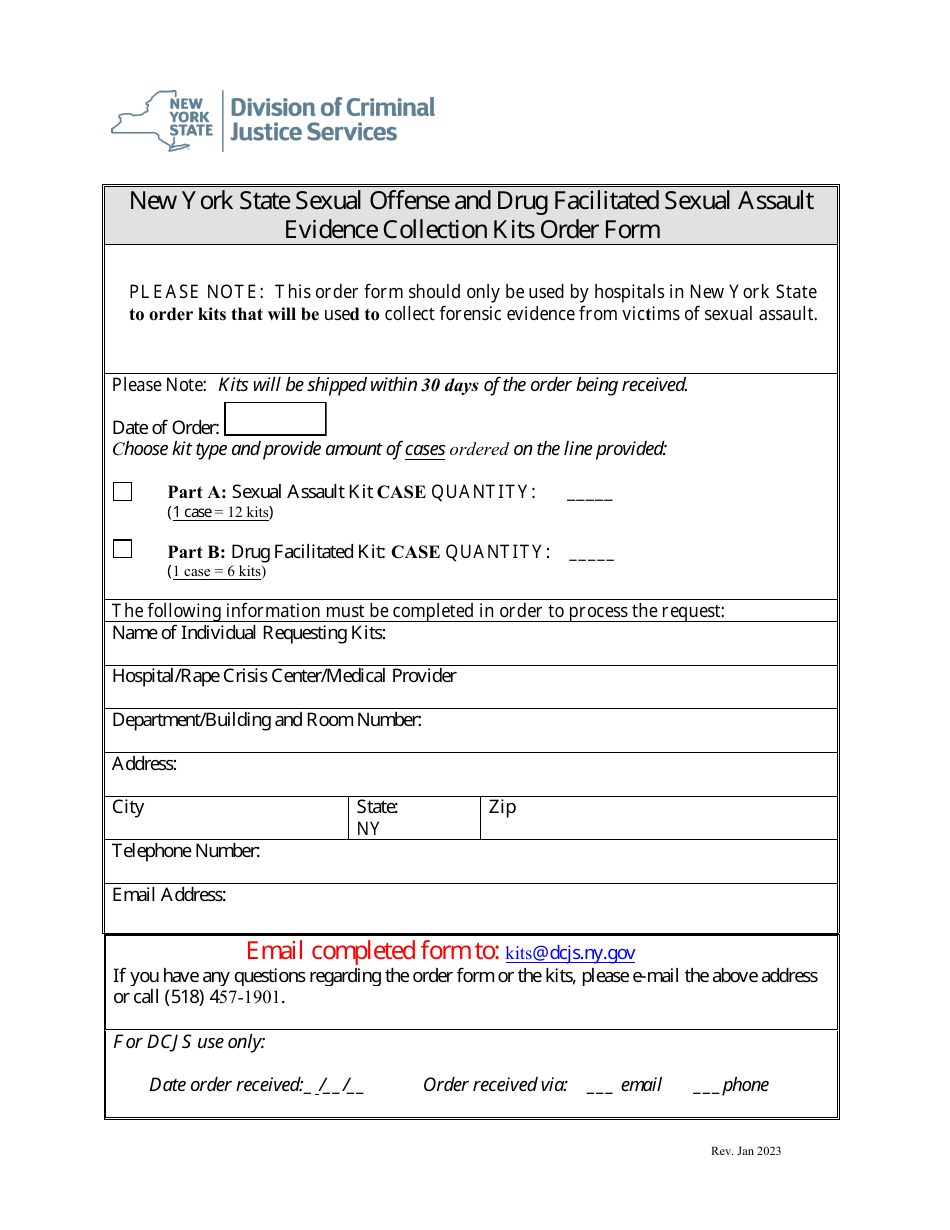 New York State Sexual Offense and Drug Facilitated Sexual Assault Evidence Collection Kits Order Form - New York, Page 1