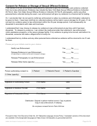 Part A Sexual Offense Evidence Collection Kit Patient Consent Form - New York, Page 2