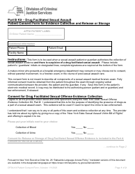 Document preview: Part B Drug Facilitated Sexual Assault Patient Consent Form for Evidence Collection and Release or Storage - New York