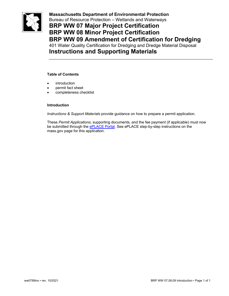 Download Instructions for Form BRP WW07, BRP WW08, BRP WW09 PDF