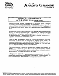 Document preview: Appeal to the City Council - City of Arroyo Grande, California