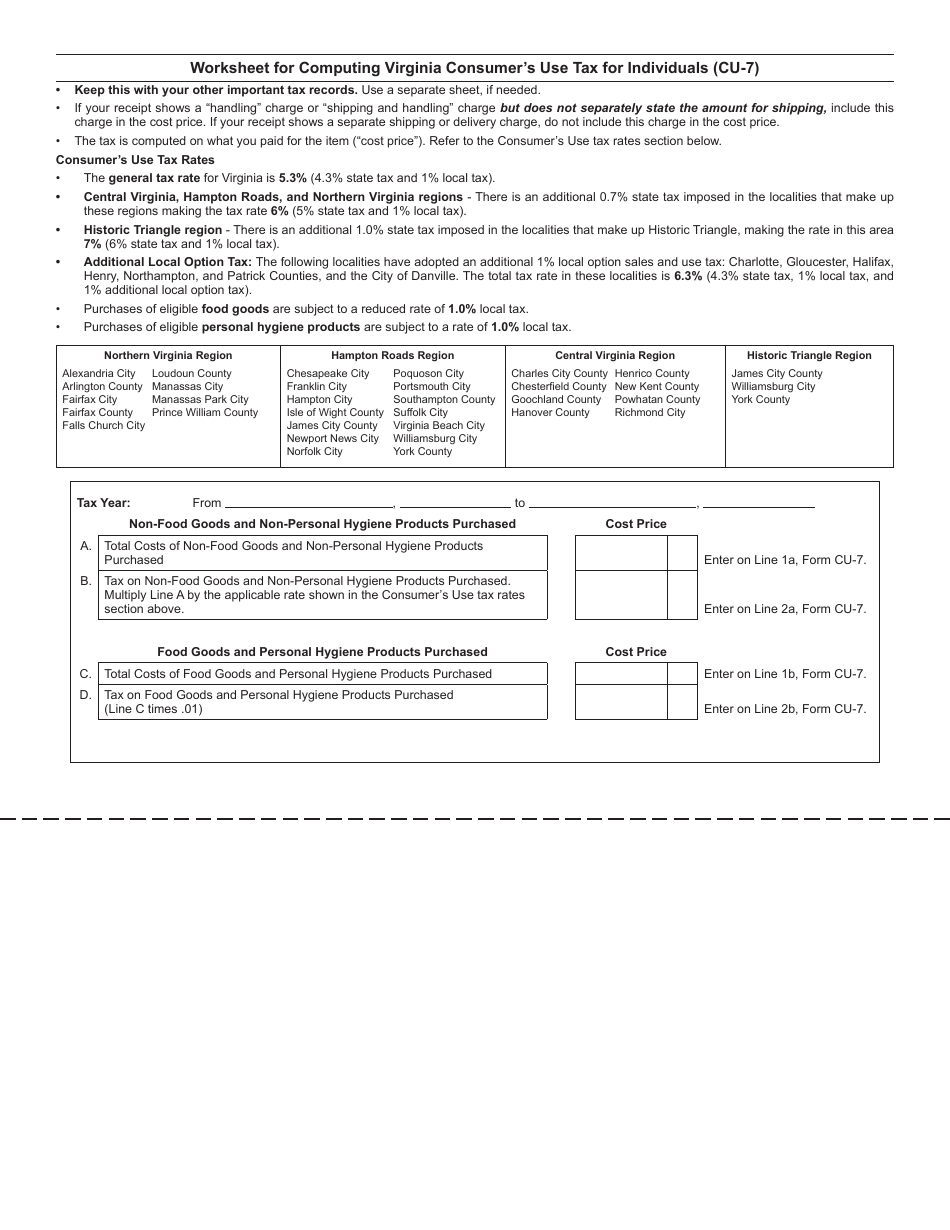 Form CU-7 Virginia Consumers Use Tax Return for Individuals - Virginia, Page 2