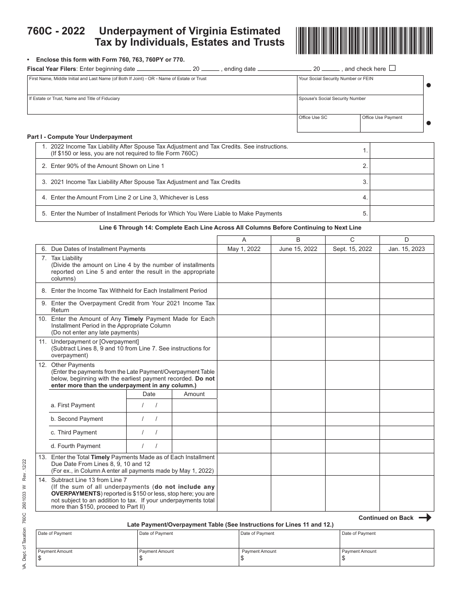 Form 760C Download Printable PDF or Fill Online Underpayment of