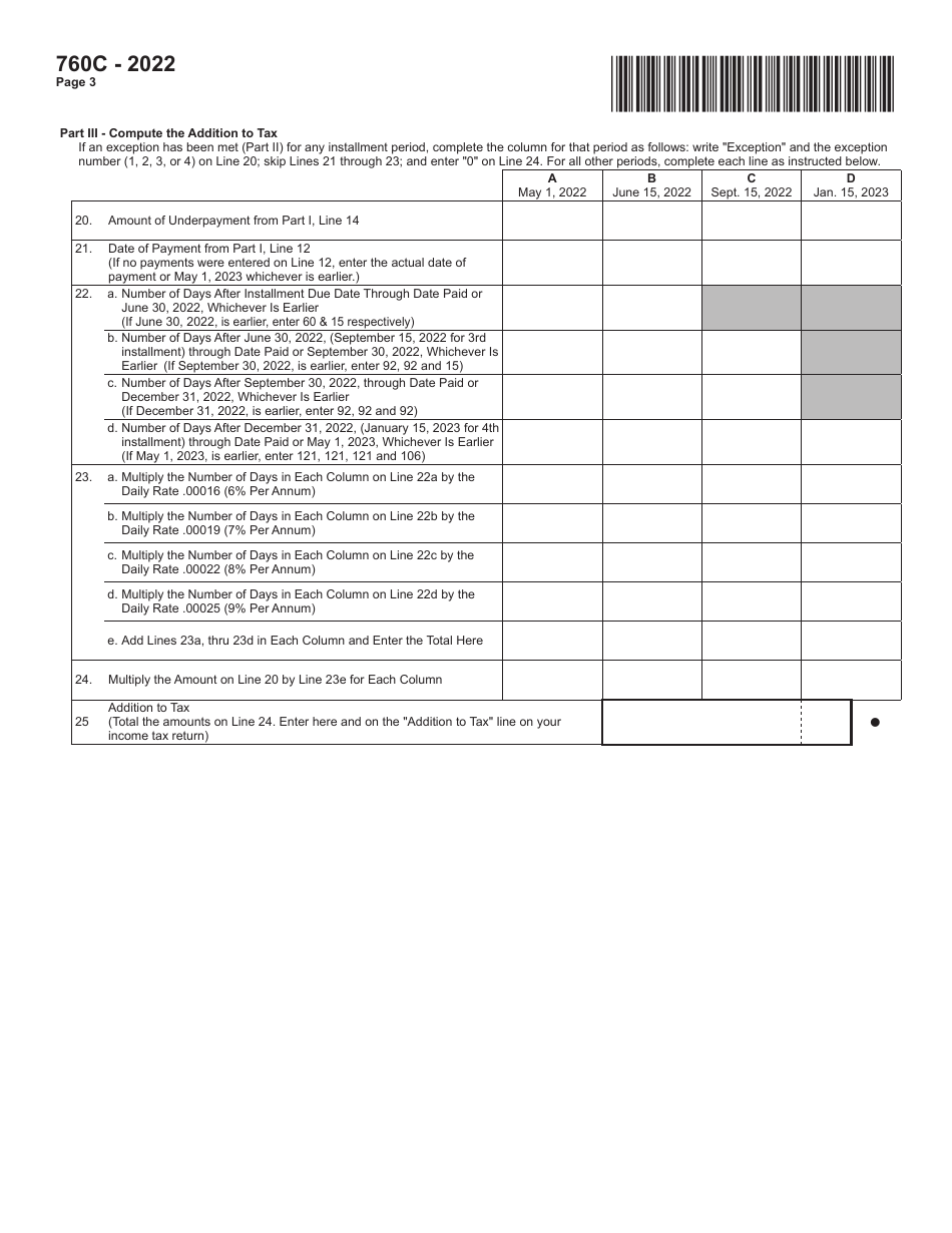 Form 760C Underpayment of Virginia Estimated Tax by Individuals, Estates and Trusts - Virginia, Page 3