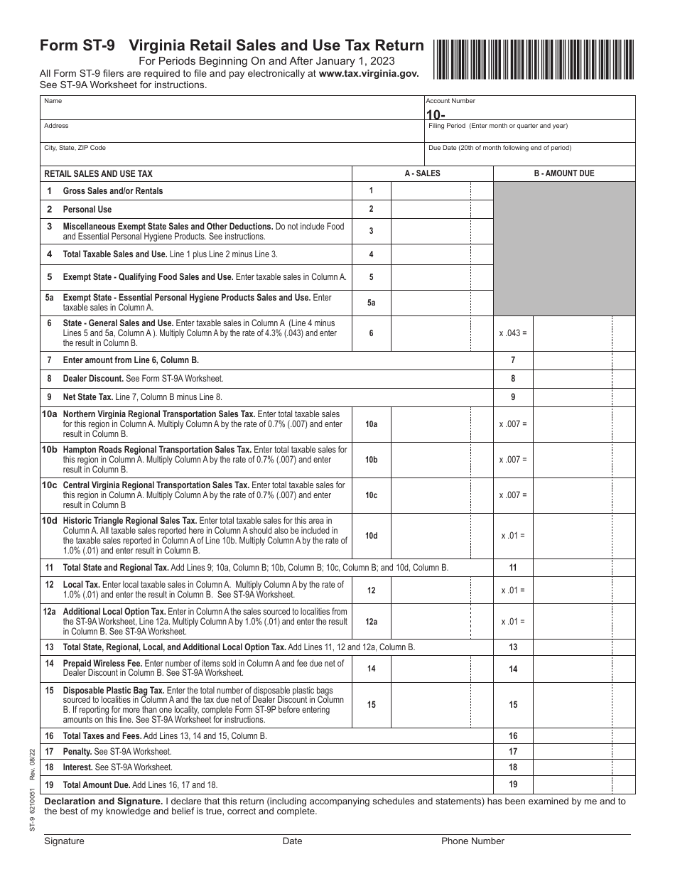 Form ST-9 Virginia Retail Sales and Use Tax Return - Virginia, Page 1