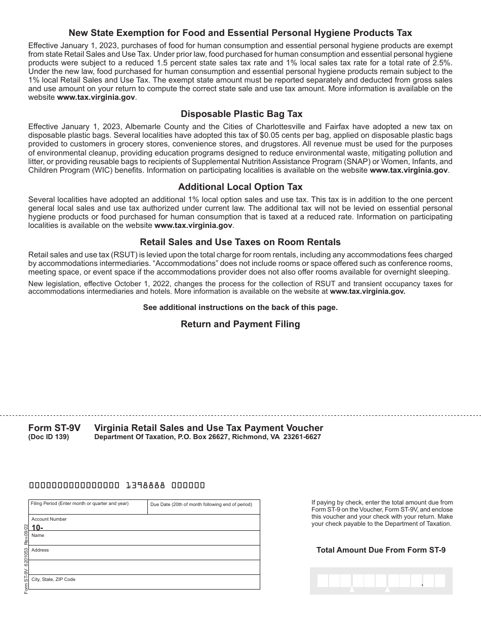 Form ST-9 Download Fillable PDF or Fill Online Virginia Retail Sales ...