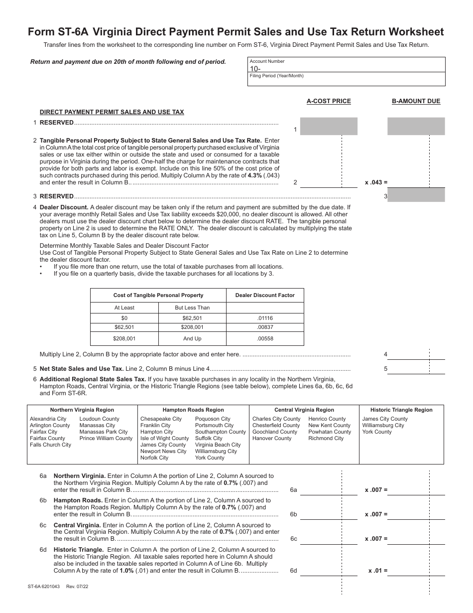 Form ST-6 Virginia Direct Payment Permit Sales and Use Tax Return - Virginia, Page 11