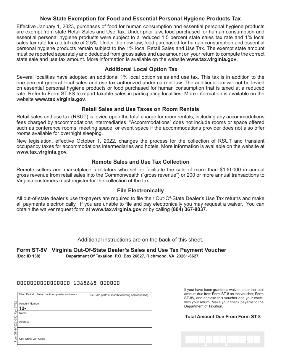 Form ST-8 Virginia Out-of-State Dealers Sales and Use Tax Return - Virginia, Page 3