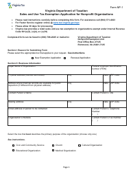Form NP-1 Sales and Use Tax Exemption Application for Nonprofit Organizations - Virginia