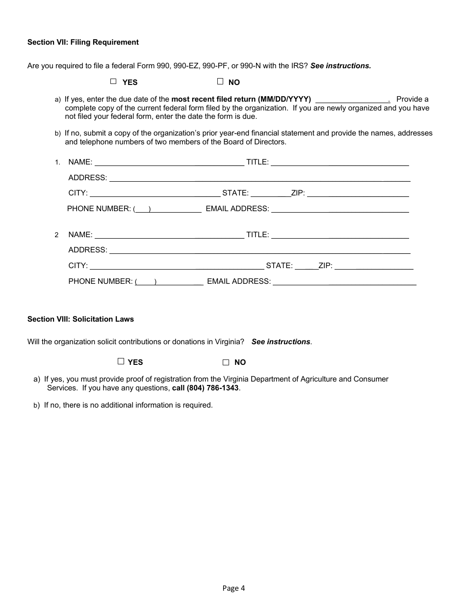 Form NP-1 Sales and Use Tax Exemption Application for Nonprofit Organizations - Virginia, Page 4
