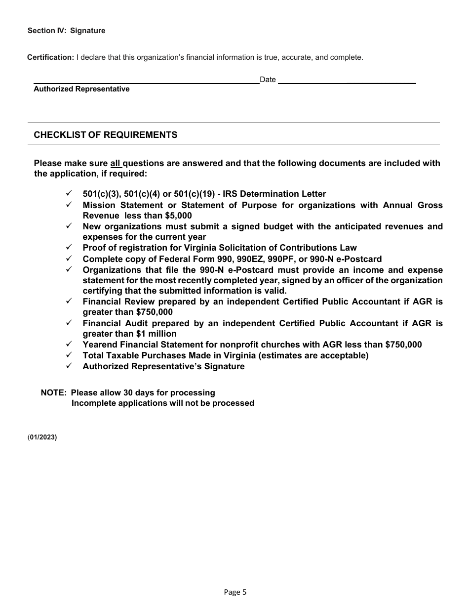 Form NP-1 Sales and Use Tax Exemption Application for Nonprofit Organizations - Virginia, Page 5