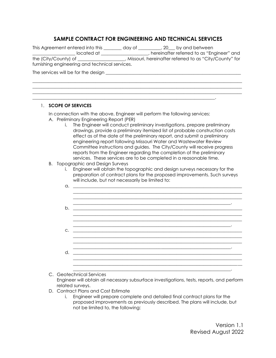 Missouri Sample Contract for Engineering and Technical Services - Fill ...