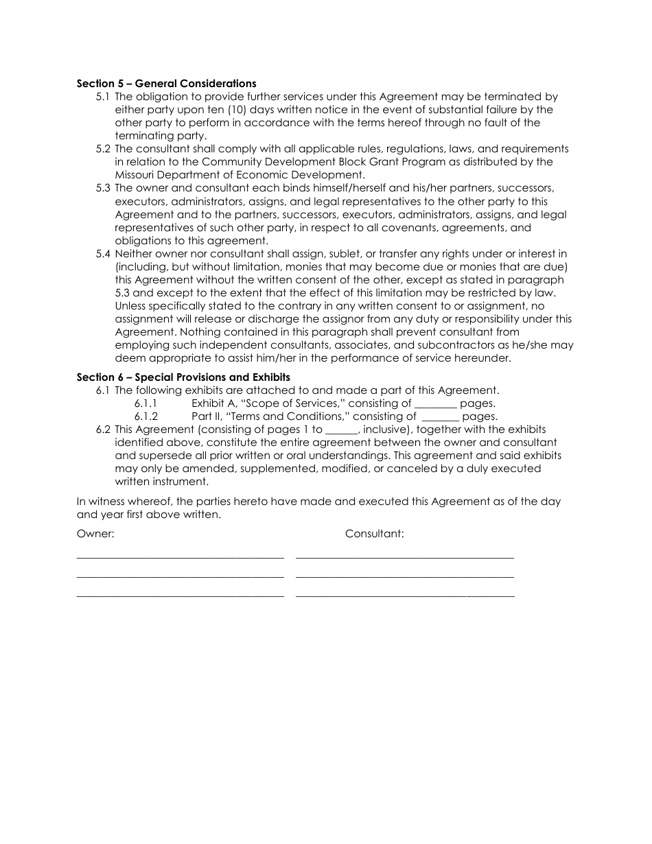 Standard Form of Agreement Between Owner  Consultant for Professional Administrative Services - Missouri, Page 2