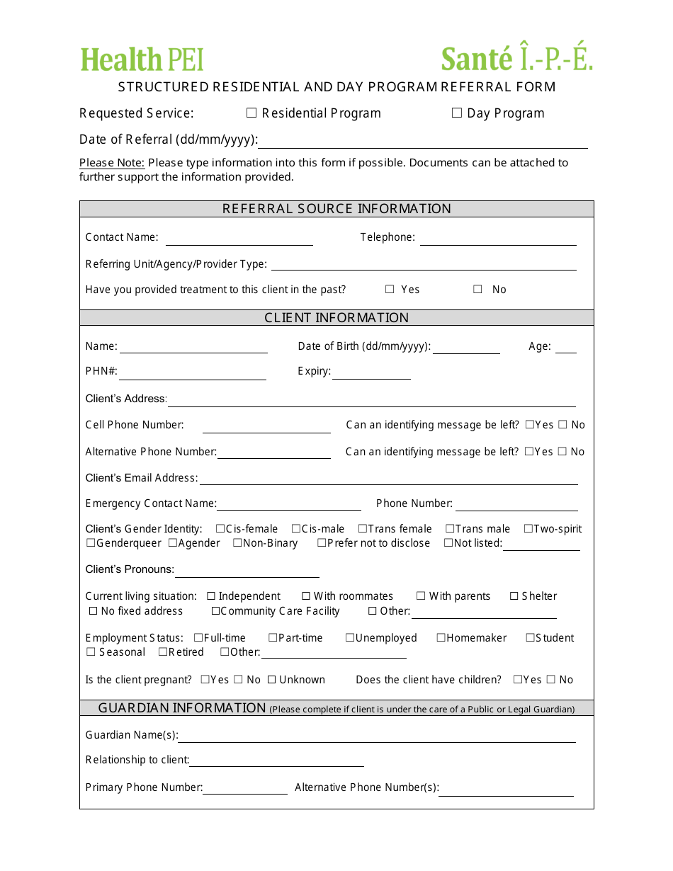 Structured Residential and Day Program Referral Form - Prince Edward Island, Canada, Page 3
