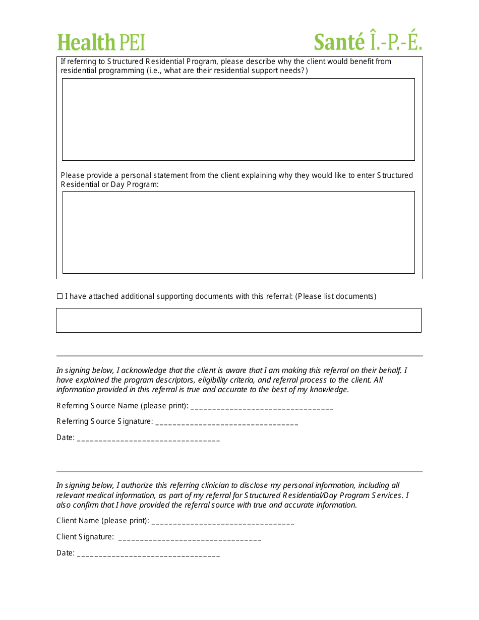 Structured Residential and Day Program Referral Form - Prince Edward Island, Canada, Page 5