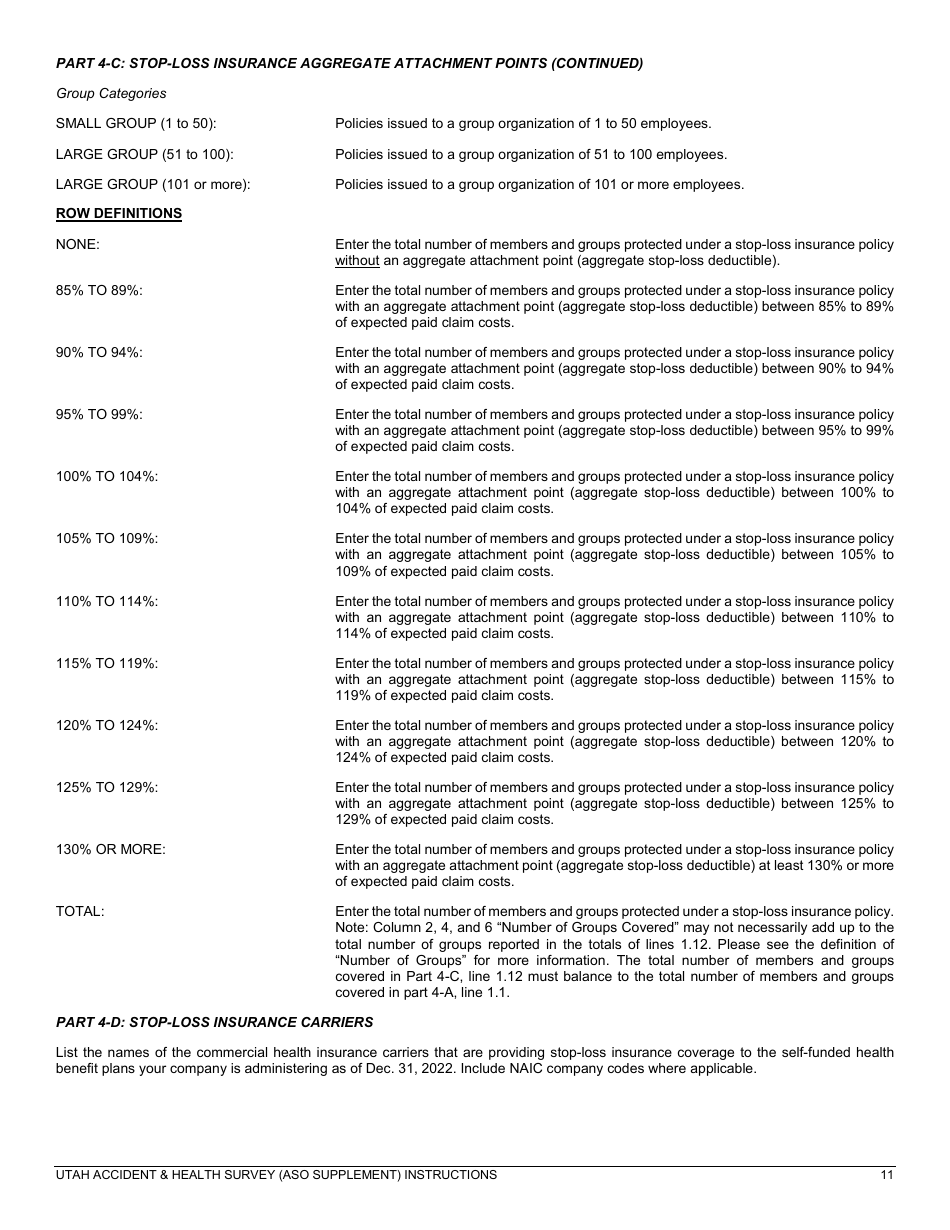 Instructions for Utah Accident  Health Survey (Aso Supplement) - Utah, Page 11