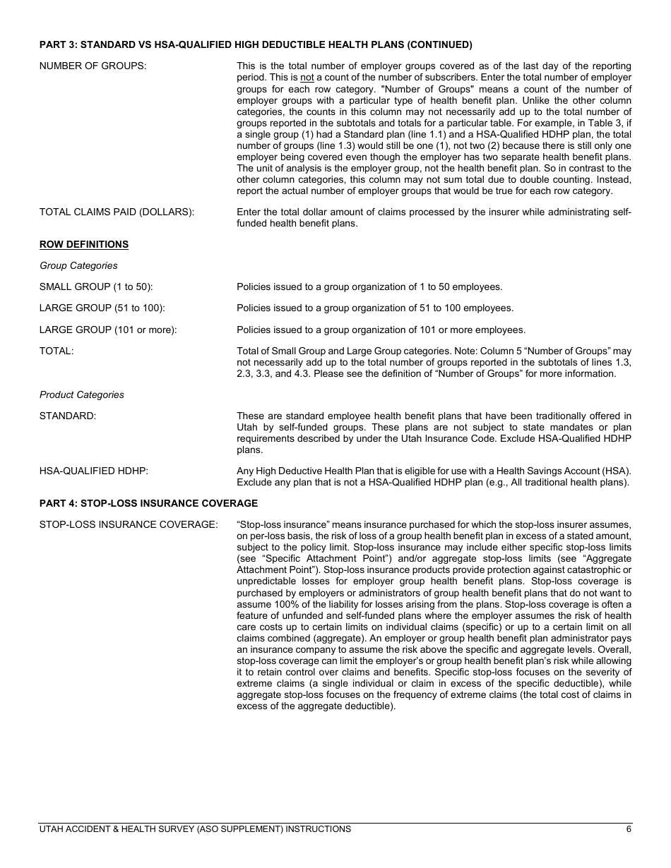 Instructions for Utah Accident  Health Survey (Aso Supplement) - Utah, Page 6