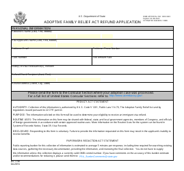 Document preview: Form DS-7781 Adoptive Family Relief Act Refund Application