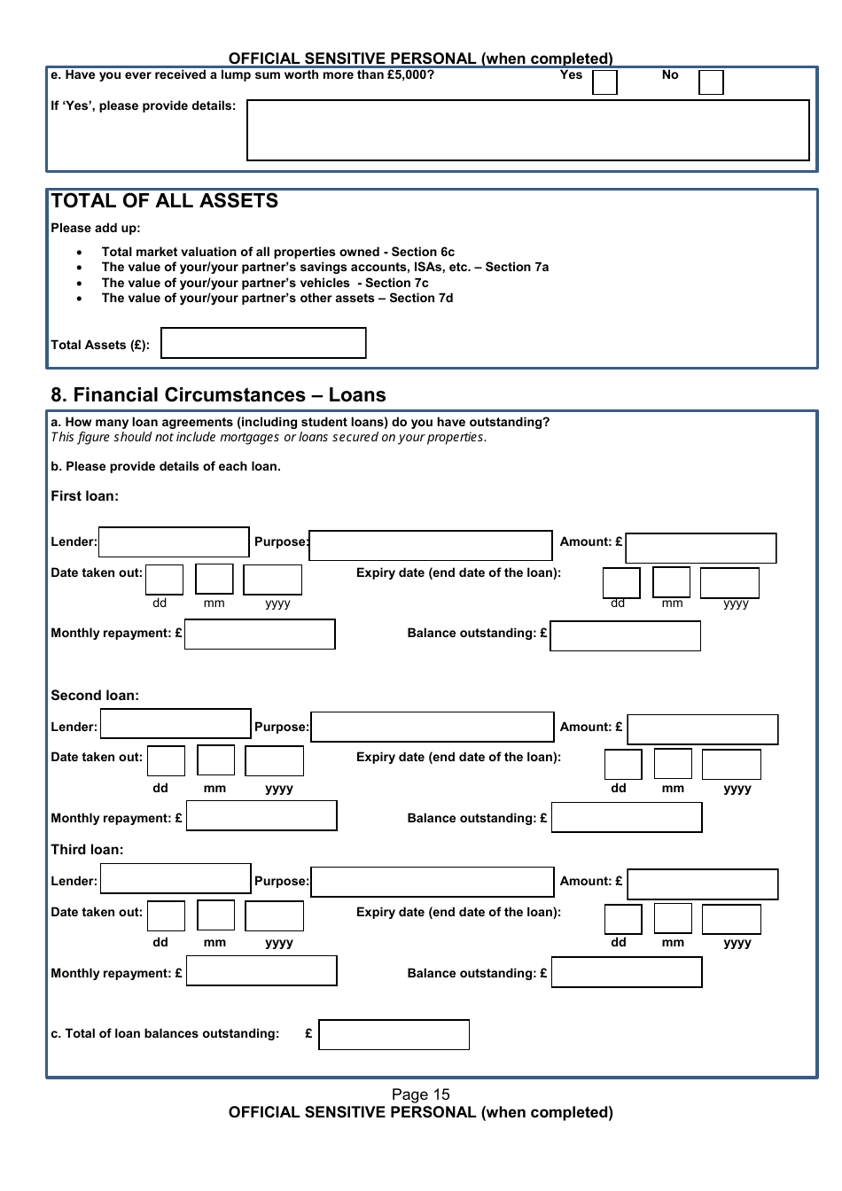 Form NSV003 Financial Questionnaire - United Kingdom, Page 15