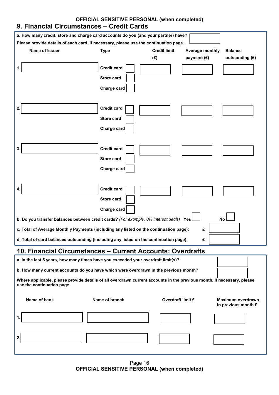 Form NSV003 Financial Questionnaire - United Kingdom, Page 16