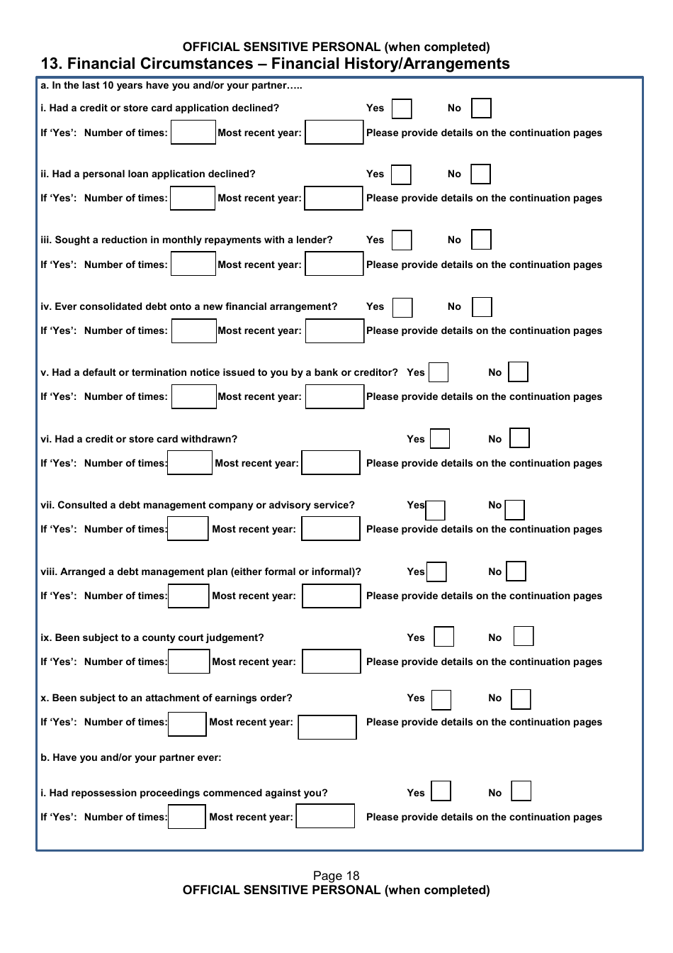 Form NSV003 Financial Questionnaire - United Kingdom, Page 18