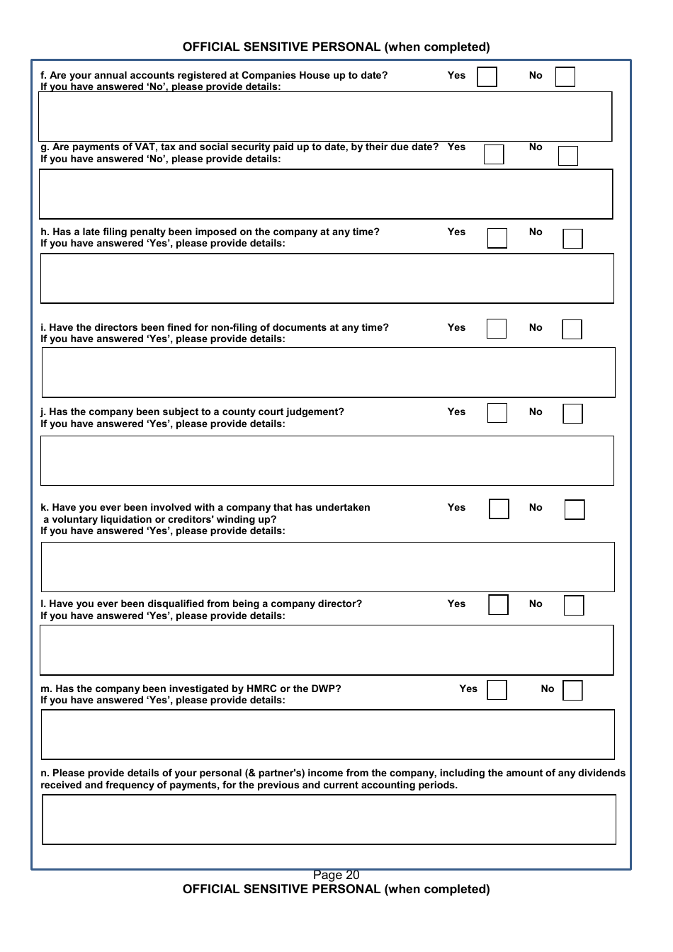 Form NSV003 Financial Questionnaire - United Kingdom, Page 20
